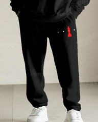 Men's Simple Black Think Letter Print Big & Tall Round Neck Sweatshirt Set