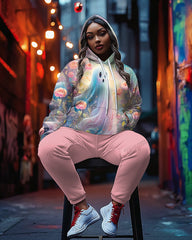 Flower Ghost Ladies Long Sleeve Hoodie Plus Size Suit