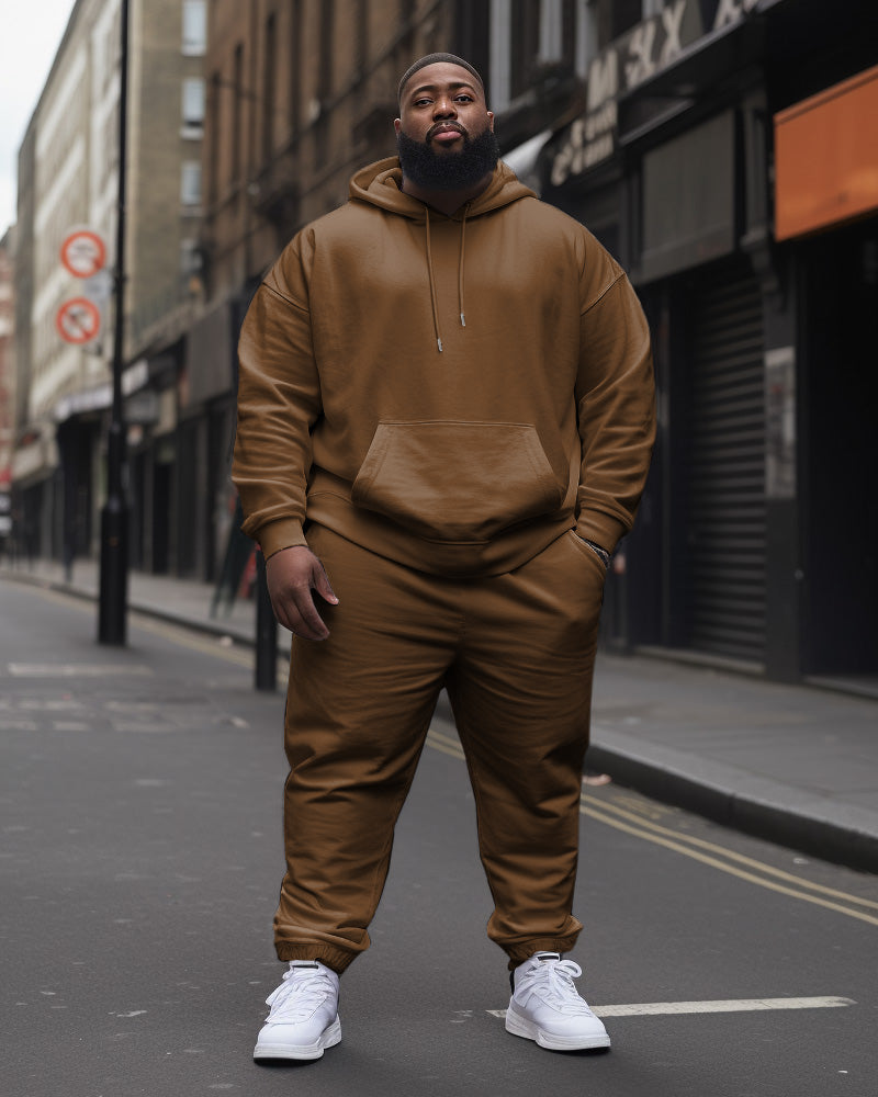 Big Men's  Tracksuit Casual Solid Color Hoodie Pants 2-Piece Set