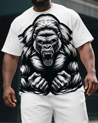 Men's Roaring Gorillas Cartoon Print Big & Tall Laid-back Short-Sleeve T-shirt & Short Set
