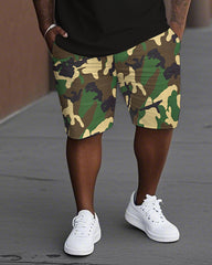 Men's Plus Size Camouflage NOPE Not Today Print Short Sleeve T-Shirt Shorts Suit