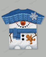 Men's Plus Size Blue Snowman Gingerbread Man Print T-Shirt Trousers Suit