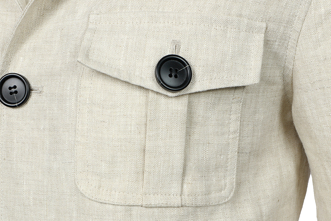 M-5XL Men's Casual Linen Jacket With Laps And Multi-Pockets