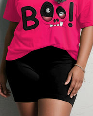 Women's Big & Tall Halloween Rose Boo! Graffiti Print Short Sleeve Shorts Suit