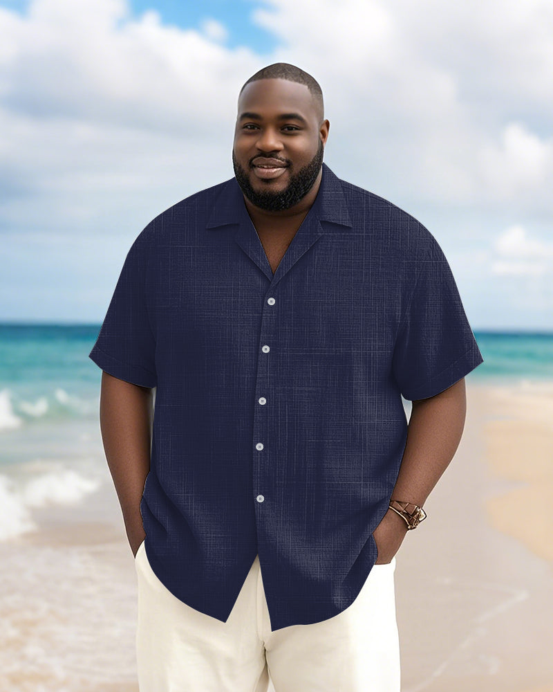 Men's Plus Size Daily Solid Color Short Sleeve Bamboo Hemp Texture Shirt