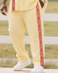 Big Boy Must Have 2025 Fashion High Sense Natural Yellow Creative Lines Short Sleeve Shirt Trousers Suit