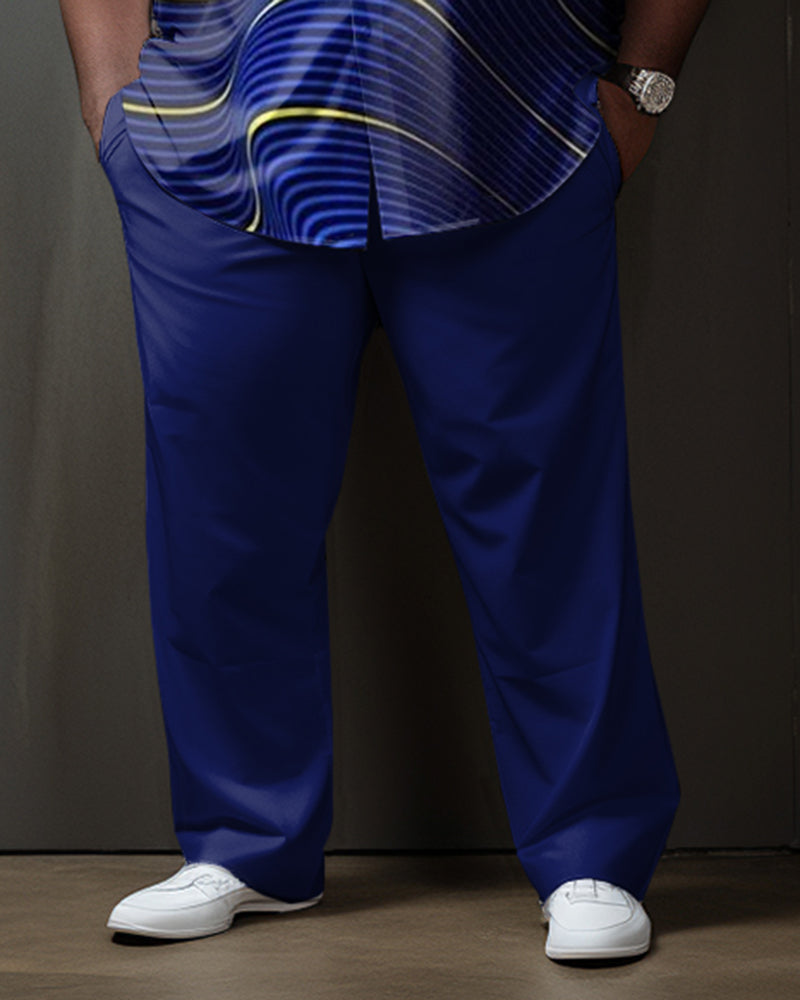 Blue Men's Ombre Art Plus Size Long Sleeve Walking Set