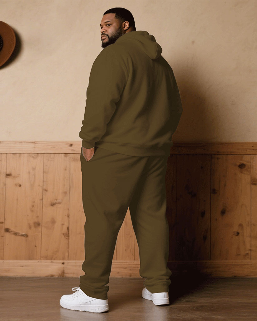 Big & Tall Men Fall/Winter Joker Casual Khaki & White Thick Chest King Printed Hoodie Suit