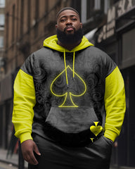 Men's Plus Size Casual Hip Hop Color Block Poker Scalloped Long Sleeve Hoodie Set