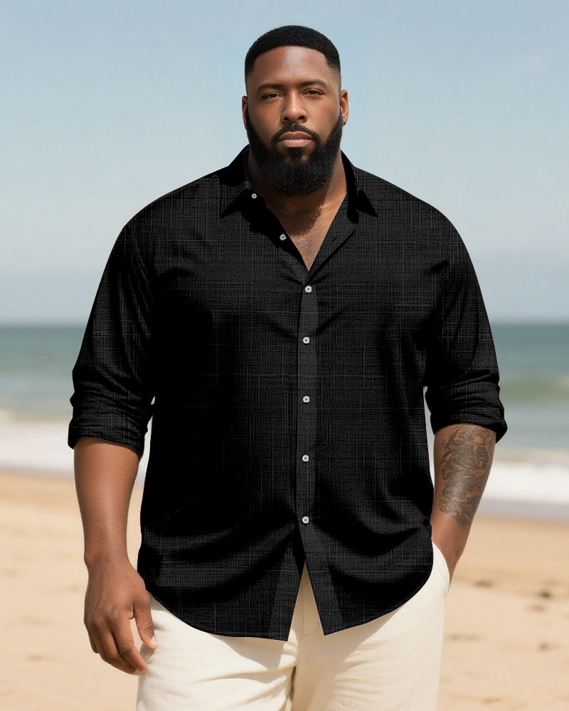 Big & Tall Men's Daily Solid Long Sleeve Bamboo Hemp Texture Shirt