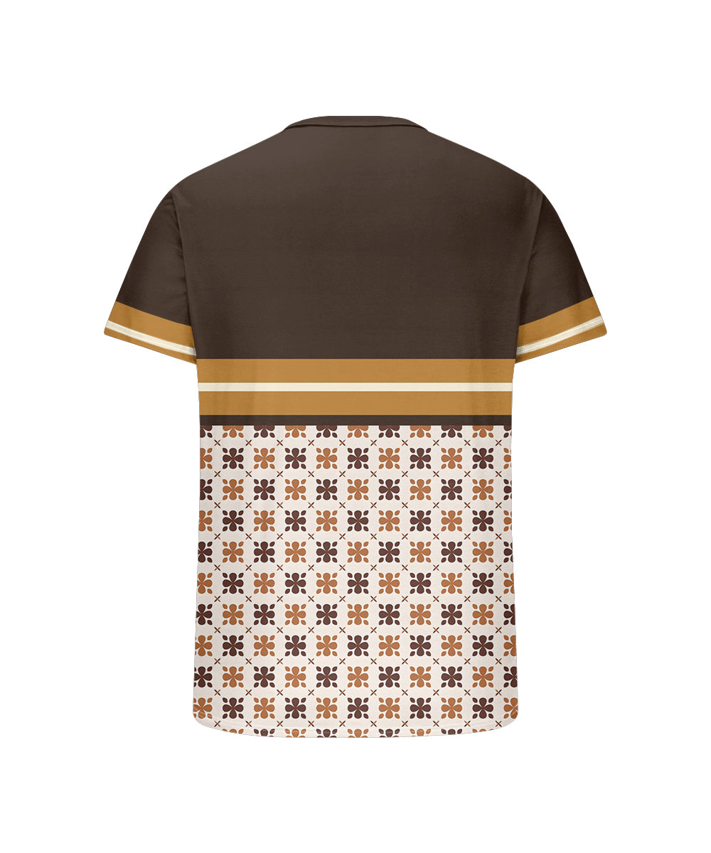 Men's Plus Size Daily Casual Brown Striped Alphabet Print Henry Collar Button Short Sleeve Tee