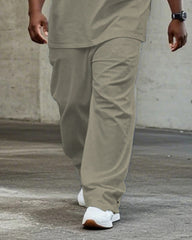 Men's Plus Size Daily Casual Khaki Color Matching Ethnic Style Printed T-shirt Trousers Suit
