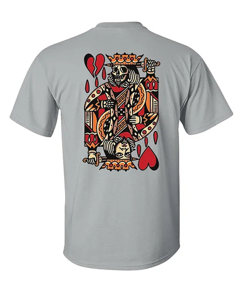 Men's Plus Size Street Fashion Playing Card Skull Print Round Neck Short Sleeve T-Shirt