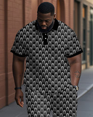 High-grade Pattern Dot Jacquard Polo Shirt Trousers Suit Men's Plus Size