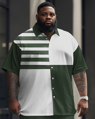 Men's Plus Size Business Simple Color Block Printed Short Sleeve Shirt Suit