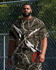 Men's Big & Tall Natural Style Retro Branch Printed Casual Short Sleeve T-shirt Pants 2-piece Set