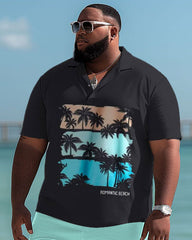 Hawaiian Contrast Coconut Print Polo Shirt and Shorts Two-Piece Men's Big & Tall Set