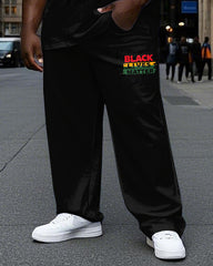 Men's Big Size Simple BLACK LIVES MATTER Letter Printed Short Sleeve T-shirt Pants Set