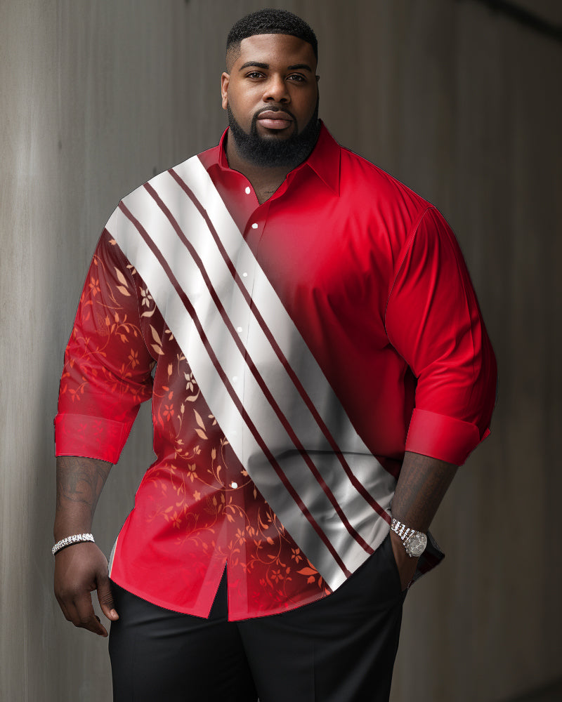 Men's Plus Size Gentleman's Casual Geometric Textured Long Sleeve Lapel Long Sleeve Shirt