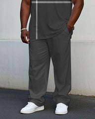 Men's Plus Size Black Gray Striped Stitching Printed Short Sleeve T-shirt Trousers Suit