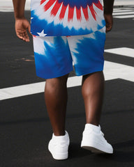 Big & Tall Men's National Flag Inspired Turbine Back Print Independence Short-Sleeve T-shirt Shorts Set