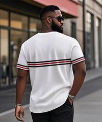Men's Plus Size Daily Casual White Striped Alphabet Print Henry Collar Button Short Sleeve T-Shirt