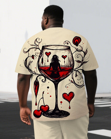 Men's Abstract Lady In Wine Glass Illustration Back Print Big & Tall Short-Sleeve T-shirt Summer Set