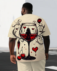 Men's Abstract Lady In Wine Glass Illustration Back Print Big & Tall Short-Sleeve T-shirt Summer Set