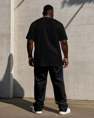 Big Men’s Black & Khaki Colorblock King Printed Short Sleeve T-Shirt Trousers Set
