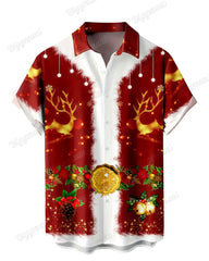 Big & Tall Men's Christmas Elk Short Sleeve Shirt Shorts 2-Piece Set