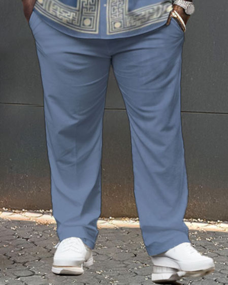 Men's Big and Tall Elegant Classic Geometric Short Sleeve Shirt Shorts Set