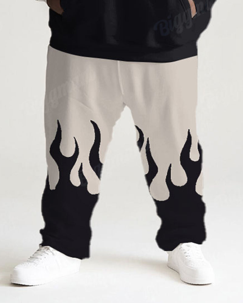 Men's Plus Size Tracksuit Colorblock Flame Print Hoodie and Pants Set