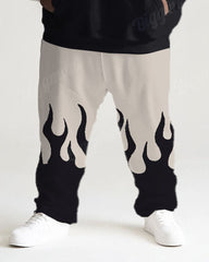 Men's Plus Size Tracksuit Colorblock Flame Print Hoodie and Pants Set