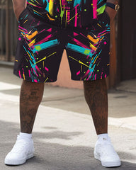 Big Guy's Street Fashion Pop Art Tribute Singer Print T-Shirt Shorts Set