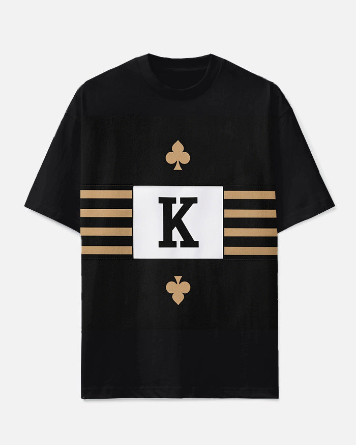 Big Men's Street Fashion Simple Spade K & Stripe Printed Casual Short Sleeve T-shirt