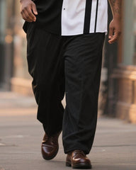 Big & Tall Men's Business Black And White Color Matching Check Print Long Sleeve Shirt Trousers Suit