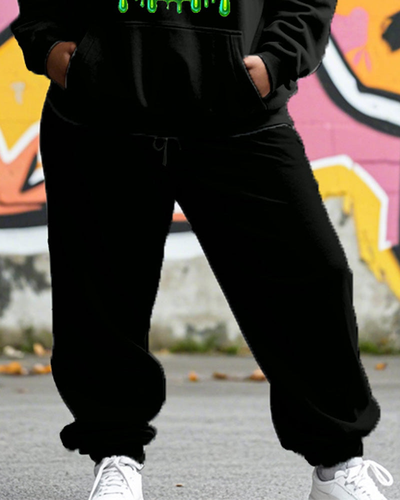 Halloween Personality Lip Print Hoodie Ladies Plus-size Two-piece Set