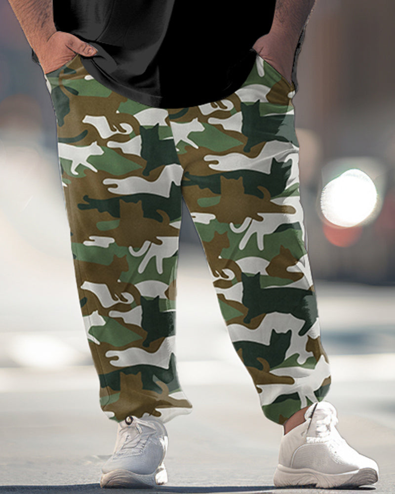 Camouflage King Pattern Printed T-Shirt Trousers Suit Men's Large