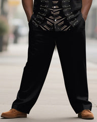 Men's Plus Size Black Half Circle Geometric Print Short Sleeve Shirt Trousers Suit