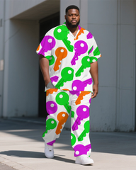 Big Guys Cartoon World Colorful Key Printed Laid Back Short-Sleeve Shirt Pants Sets