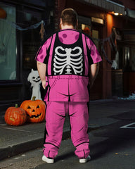 Big & Tall Men's Halloween Pink Leopard Skull Cosplay Printed T-Shirt Trousers Suit