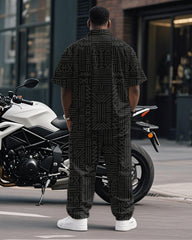 Men's Plus Size Business Black Dark Pattern Geometric Print Short Sleeve Shirt Trousers Suit