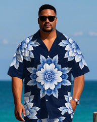 Big Men's Hawaii Theme Abstract Big Floral Printed Outdoor Casual Short Sleeve Shirt Shorts Set