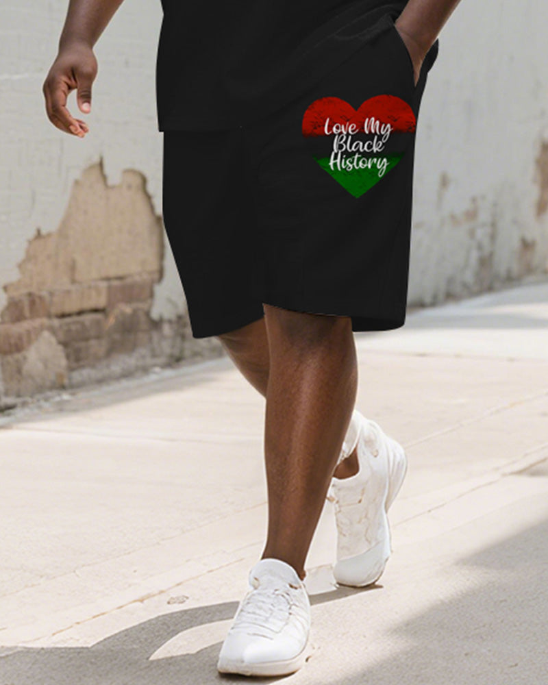 Men's Plus Size Juneteenth Letter Love Print Round Neck Short Sleeve T-Shirt Shorts Suit