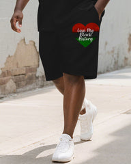 Men's Plus Size Juneteenth Letter Love Print Round Neck Short Sleeve T-Shirt Shorts Suit
