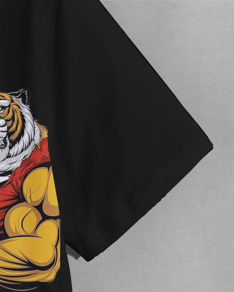Men's Plus Size Funny Tiger Muscle Killer Print T-Shirt Pants Set