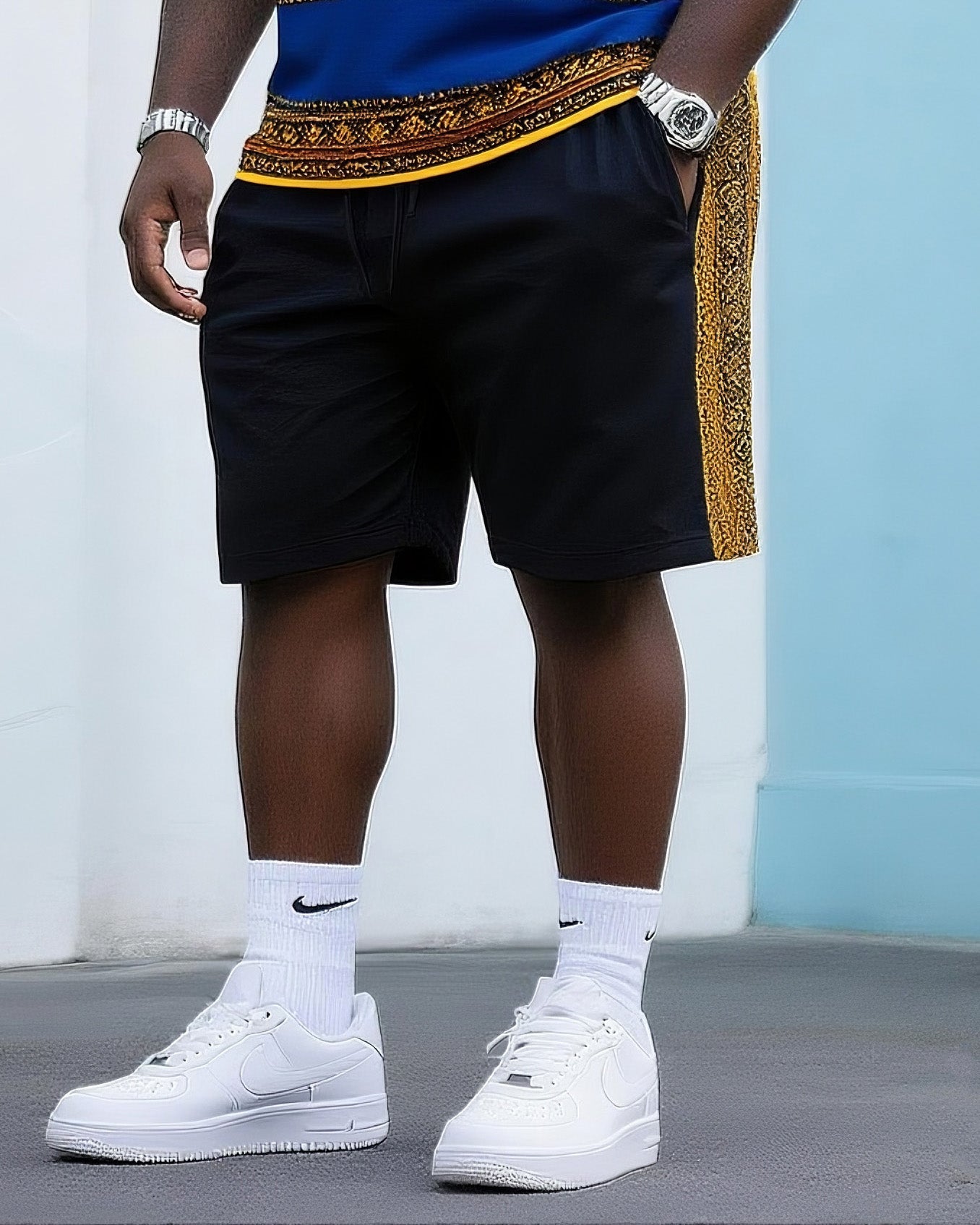 Big & Tall Men's Street Fashion Vintage Printed Crewneck T-Shirt Shorts Suit