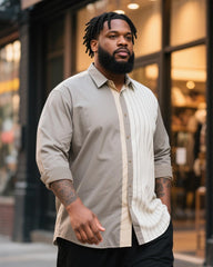 Big & Tall Men's Business Blue White Grey Contrast Striped Print Long Sleeve Shirt