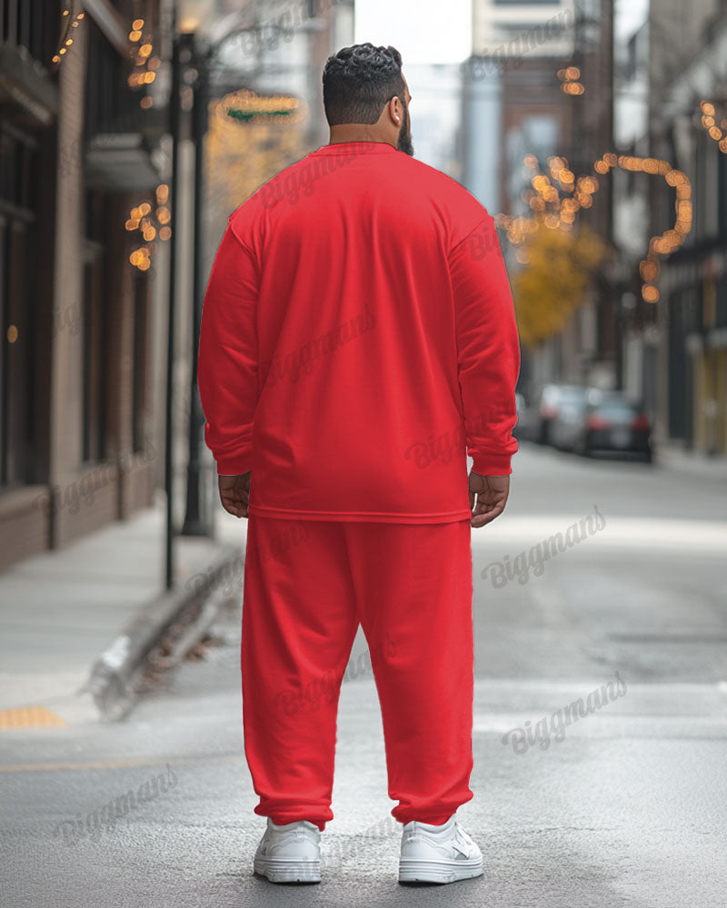Men's Plus Size Santa Claus Cosplay Printed Long Sleeve T-Shirt Trousers Suit