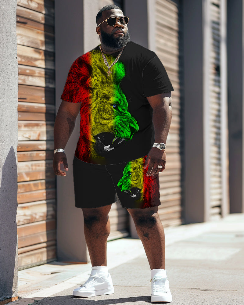 Street Cartoon Red And Green Block Printed Big & Tall Men's Set